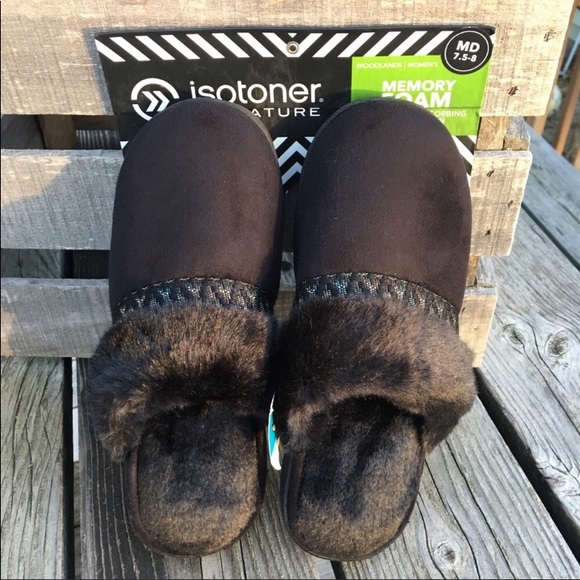 Isotoner Black Microsuede Slippers! NEW! - Picture 3 of 10